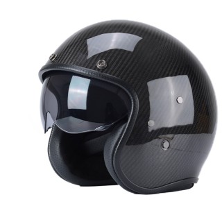 3/4 Carbon Fiber Open Face Helmet with Retro Half-Helmet Design and Built-in Visor New Condition Casco De Moto