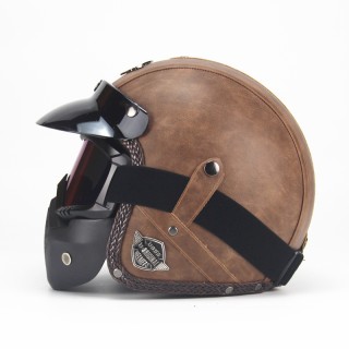 3/4 Open Face Off-Road Helmet with Visor Leather Cascos De Moto Casco Para Moto for Motorcycles