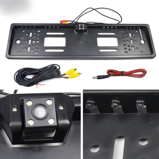 Car License Plate Frame,Euro License Plate Frame with HD Night Vision Camera and 16 LED Lights
